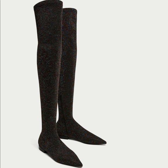 black glitter over the knee boots